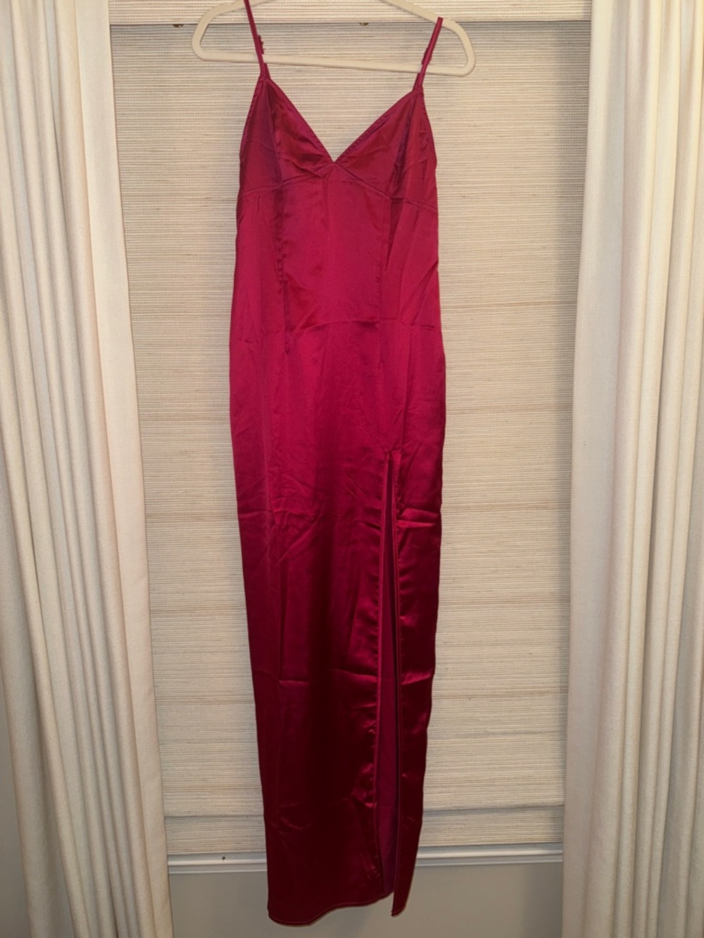 PrettyLittleThing Satin Pink Maxi Dress w/Slit - NWT - Size 6 Tall